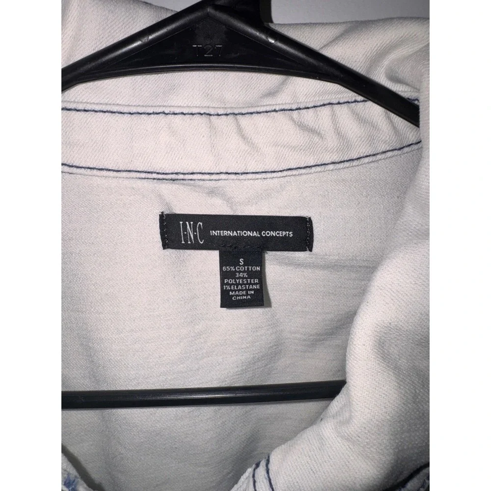INC International Concepts Two ToneDip Dye Cropped Denim Jacket Blue White Small